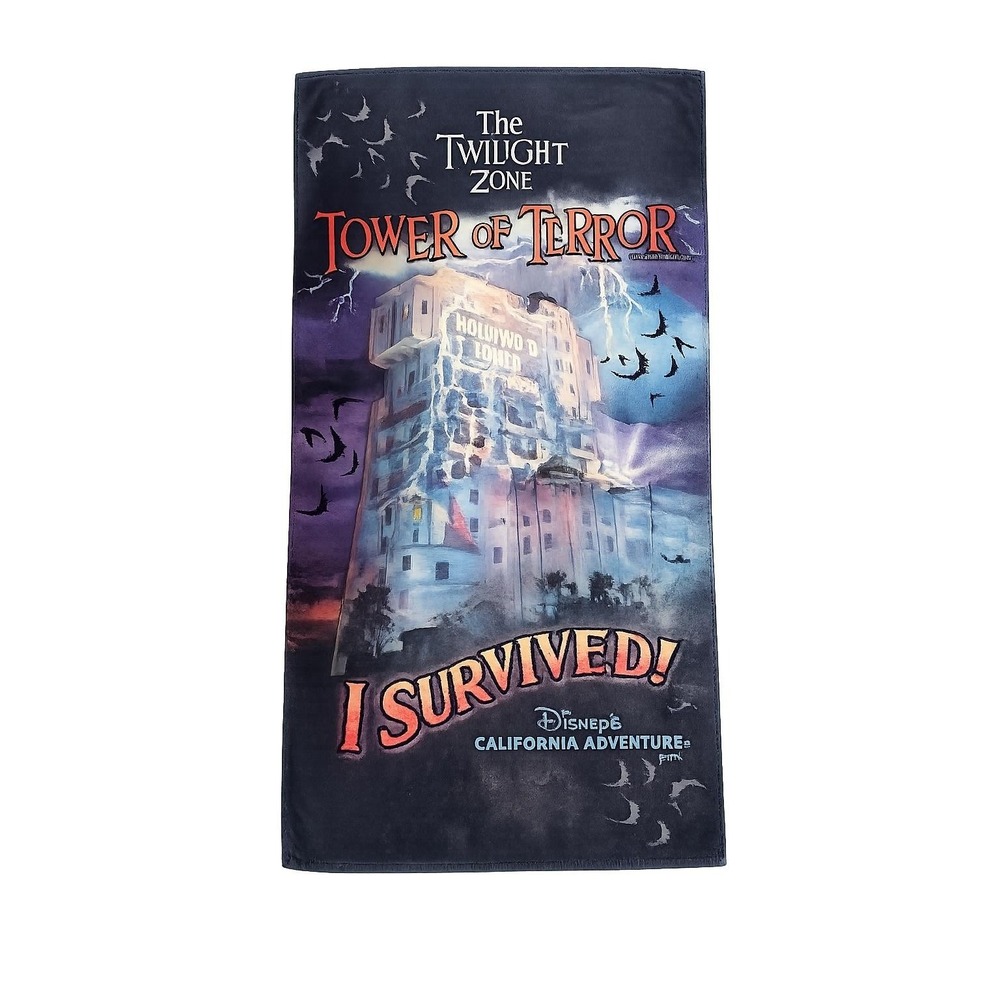 Disney Twilight Zone Tower Of Terror I Survived Beach Towel 30x60 DCA Disneyland